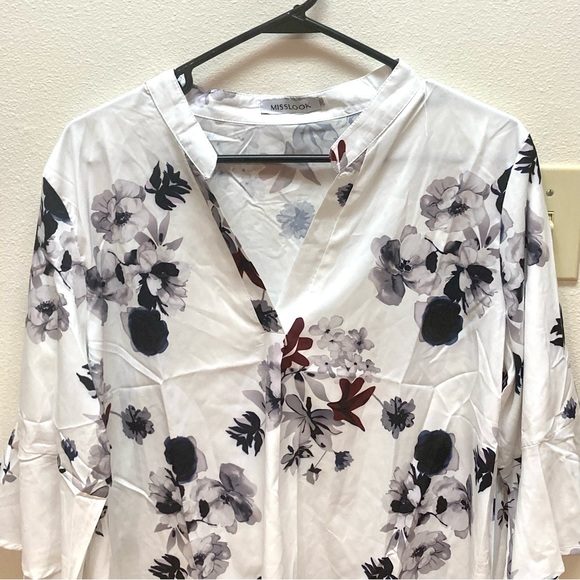 MISSLOOK Floral Print Balloon Sleeve V-Neck Blouse Size 3XL - Picture 2 of 8